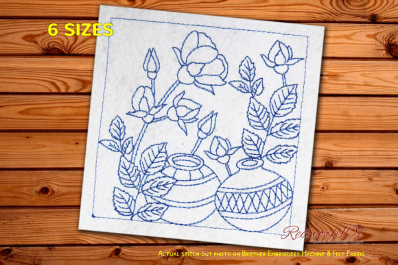 Ceramic Pot with Flowers Redwork Embroidery Design Review