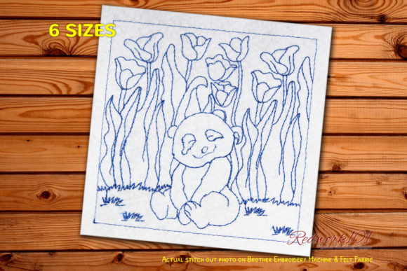 Evaluating Panda Sitting in the Flowers Garden Embroidery