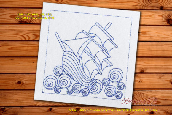 Sailing Ship Bluework: A Versatile Embroidery Design for Seaside Collections