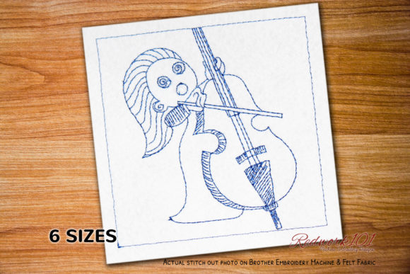 Viola Player Redwork Embroidery Design for Boutique Apparel